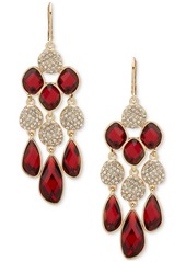 Anne Klein Gold-Tone Pave Disc & Color Stone Chandelier Earrings - Red