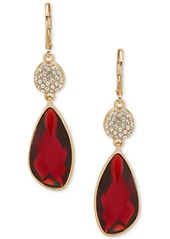 Anne Klein Gold-Tone Pave Disc & Color Stone Double Drop Earrings - Red