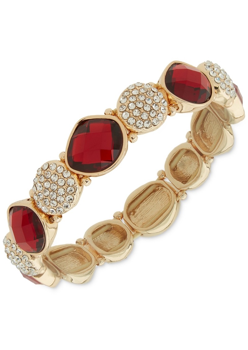 Anne Klein Gold-Tone Pave Disc & Color Stone Stretch Bracelet - Red