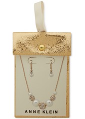 Anne Klein Gold-Tone Pave Fireball & Imitation Pearl Statement Necklace & Drop Earrings Set - Pearl