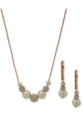 Anne Klein Gold-Tone Pave Fireball & Imitation Pearl Statement Necklace & Drop Earrings Set - Pearl