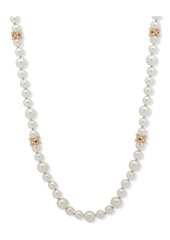 Anne Klein Gold-Tone Pave Flower & Imitation Pearl 42" Strand Necklace