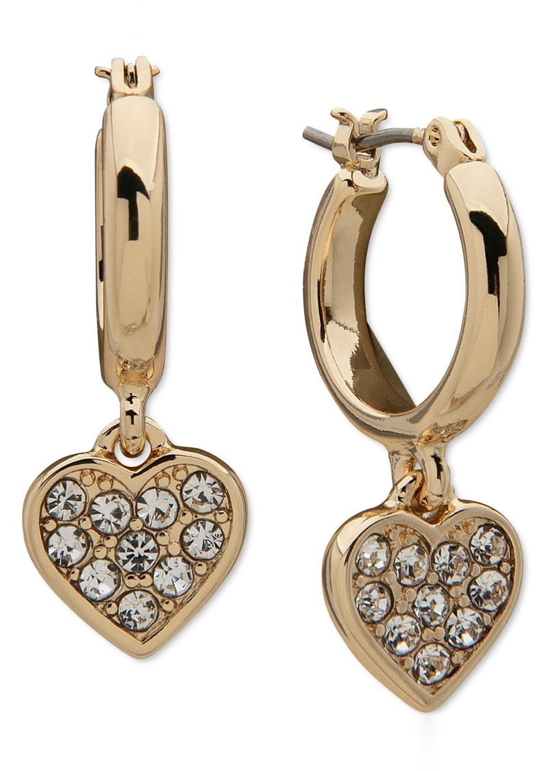 Anne Klein Gold-Tone Pave Heart Charm Hoop Earrings - Crystal