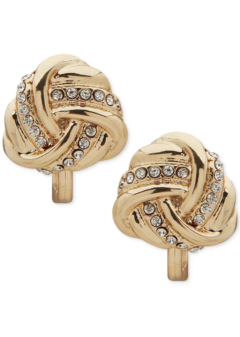 Anne Klein Gold-Tone Pave Knot Clip-On Button Earrings - Crystal