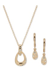 Anne Klein Gold-Tone Pave Pear-Shape Pendant Necklace & Drop Earrings Set - Crystal Wh