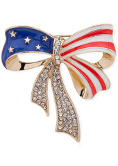 Anne Klein Gold-Tone Pave Red, White & Blue Flag Bow Pin