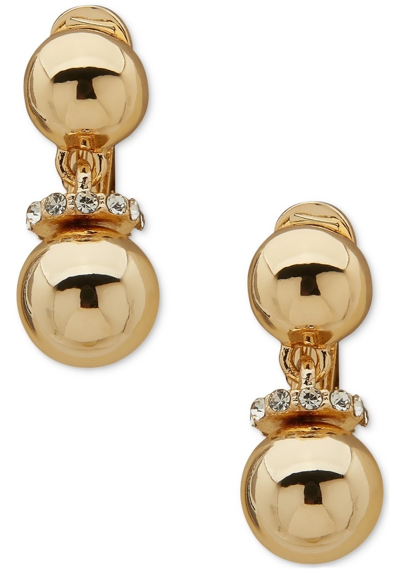 Anne Klein Gold-Tone Pave Rondelle Clip-On Drop Earrings - Crystal