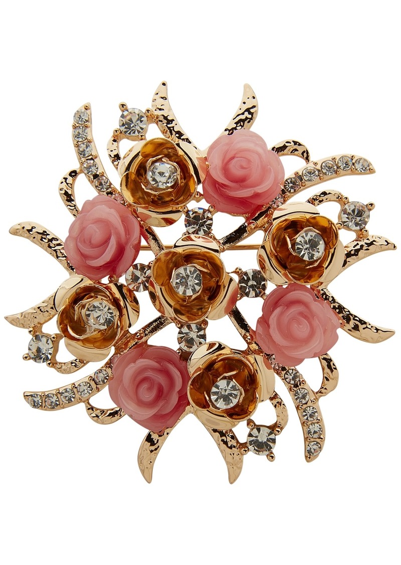 Anne Klein Gold-Tone Pave Rose Bouquet Pin - Pink
