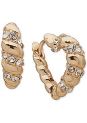 Anne Klein Gold-Tone Pave Twisted Heart Hoop Earrings