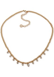 "Anne Klein Gold-Tone Pear-Shape Cubic Zirconia Beaded Statement Necklace, 16"" + 3"" extender - Crystal"