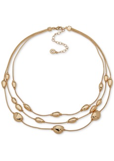 "Anne Klein Gold-Tone Pebble Layered Collar Necklace, 16"" + 3"" extender - Gold"