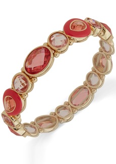 Anne Klein Gold-Tone Pink Multi Stone Enamel Stretch Bracelet - Pink