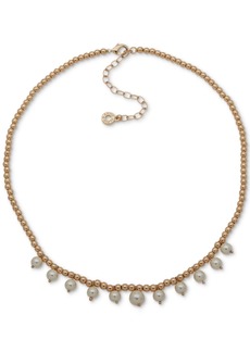 "Anne Klein Gold-Tone Shaky Imitation Pearl Beaded Statement Necklace, 16"" + 3"" extender - Crystal"