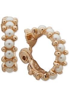 "Anne Klein Gold-Tone Small Imitation Pearl Clip-On Hoop Earrings, 0.8"" - Crystal"