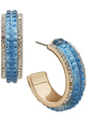 "Anne Klein Gold-Tone Small Pave & Color Stone C-Hoop Earrings, 1"" - Blue"