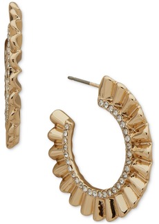 "Anne Klein Gold-Tone Small Pave Scalloped C-Hoop Earrings, 0.68"" - Crystal"