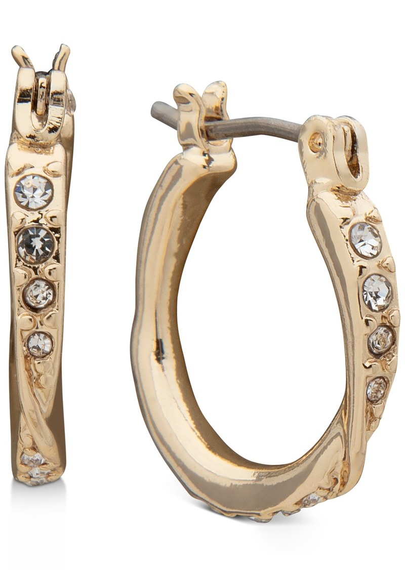 "Anne Klein Gold-Tone Small Pave Twist Hoop Earrings, 0.62"" - Crystal"