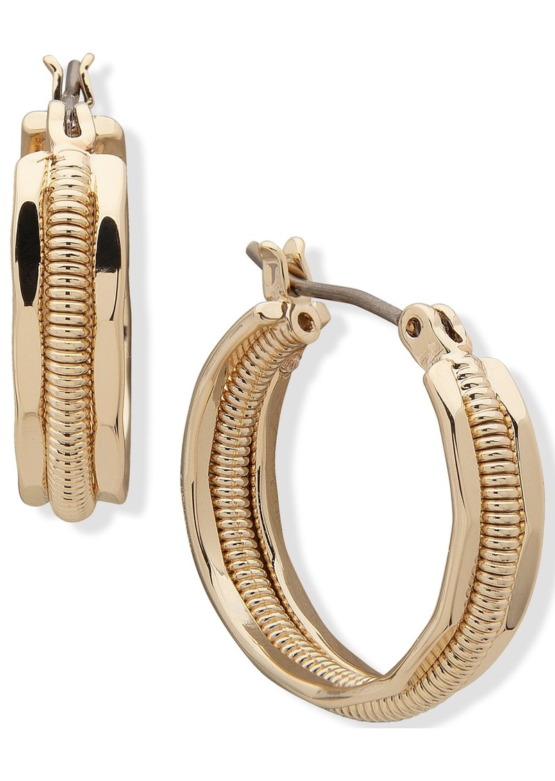 "Anne Klein Gold-Tone Small Smooth & Textured Triple-Row Hoop Earrings, 0.75"" - Gold"