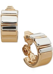 "Anne Klein Gold-Tone Small Stone Inlay Clip-On Huggie Hoop Earrings, 0.77"" - Blue/Gold"