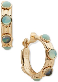"Anne Klein Gold-Tone Small Stone Studded Clip-On Hoop Earrings, 0.76"" - Blue"