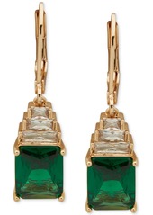 Anne Klein Gold-Tone Stacked Cubic Zirconia Drop Earrings - Green