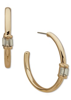 "Anne Klein Gold-Tone Stone Baguette Medium Hoop Earrings, 1.57"" - Crystal"