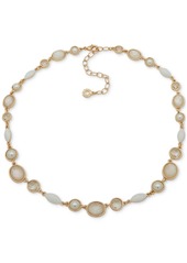 "Anne Klein Gold-Tone Stone Collar Necklace, 16"" + 3"" extender - White"