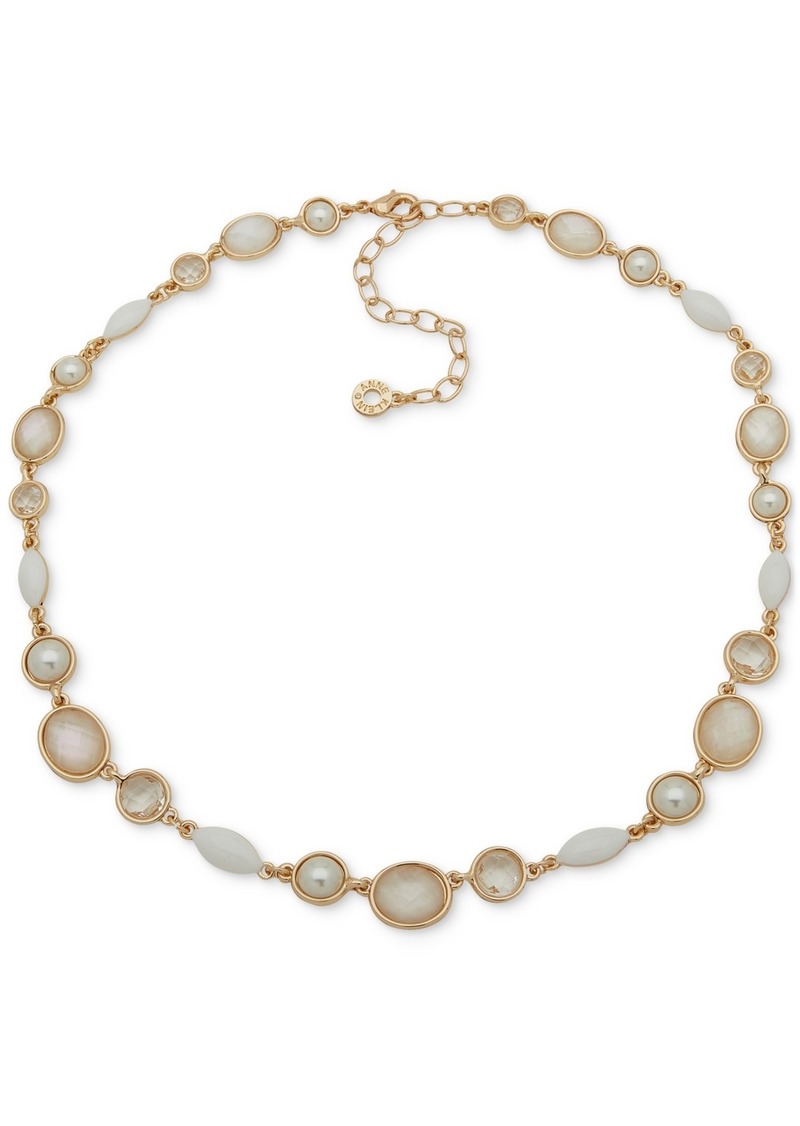 "Anne Klein Gold-Tone Stone Collar Necklace, 16"" + 3"" extender - White"