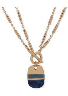 "Anne Klein Gold-Tone Stone Inlay Dog Tag Double Strand 32"" Pendant Necklace - Multi"