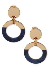 Anne Klein Gold-Tone Stone Inlay Open Ring Clip-On Drop Earrings - Blue