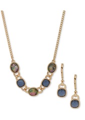 Anne Klein Gold-Tone Stone Statement Necklace & Drop Earrings Set - Blue/Multi