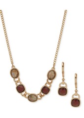 Anne Klein Gold-Tone Stone Statement Necklace & Drop Earrings Set - Blue/Multi