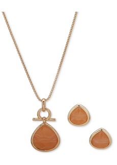 Anne Klein Gold-Tone Stone Teardrop Pendant Necklace & Earrings Set - Gold