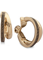 Anne Klein Gold-Tone Textured Double-Row Clip-On Mini Small Hoop Earrings