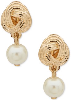 Anne Klein Gold-Tone Textured Knot & Imitation Pearl Clip-On Drop Earrings - Pearl