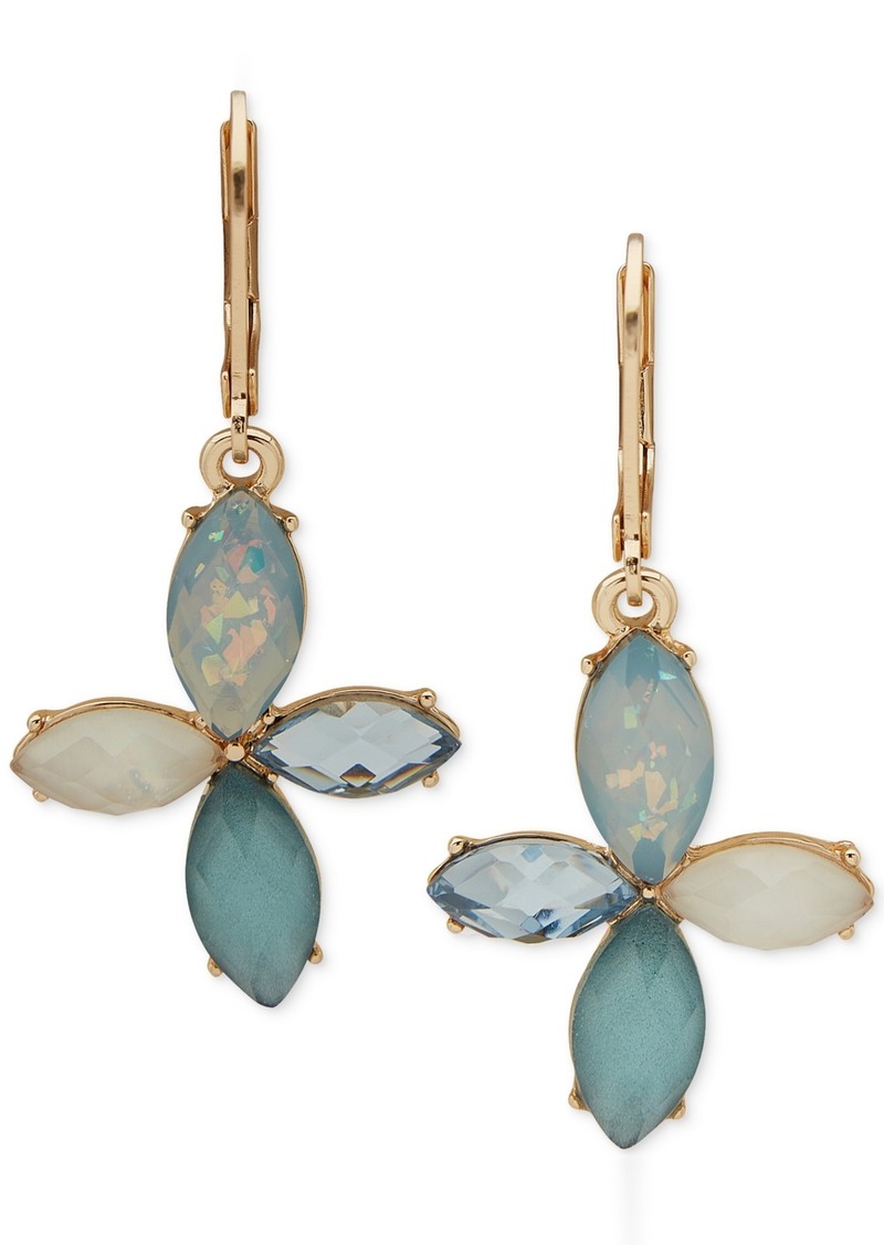 Anne Klein Gold-Tone Tonal Stone & Mother-of-Pearl Flower Drop Earrings - Blue