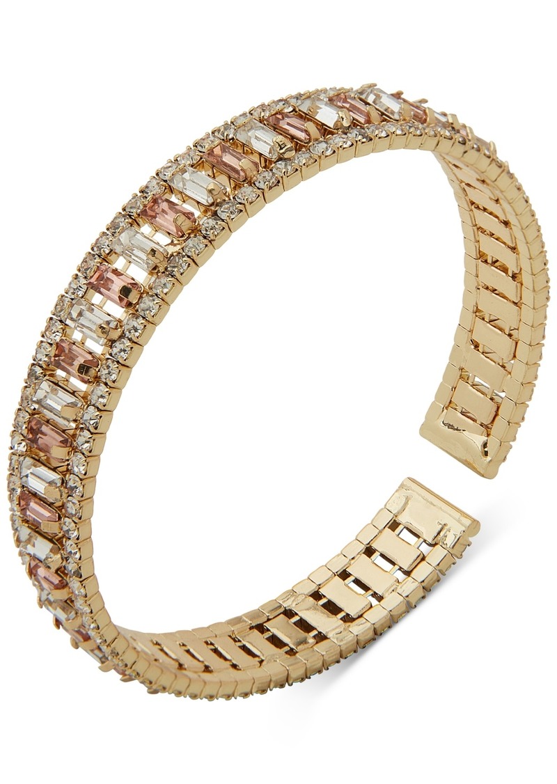 Anne Klein Gold-Tone Vintage Rose Stone Baguette Coil Bracelet - Pink