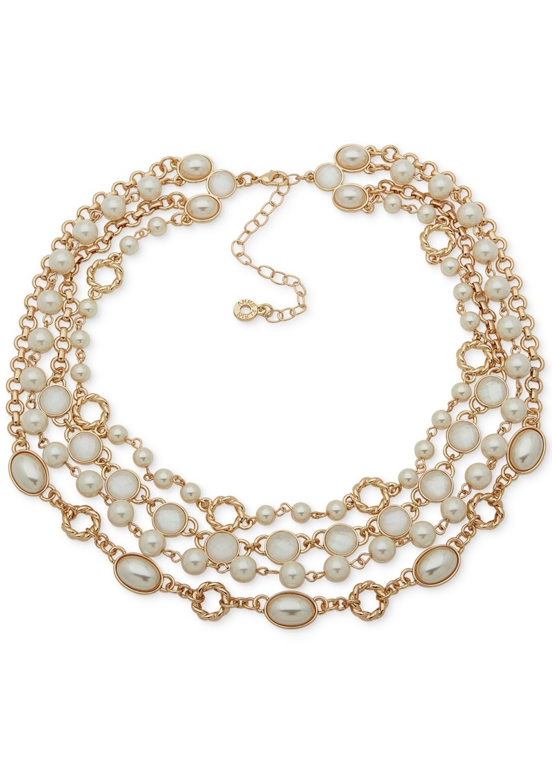 "Anne Klein Gold-Tone White Stone & Mother-of-Pearl Layered Collar Necklace, 16"" + 3"" extender - Pearl"
