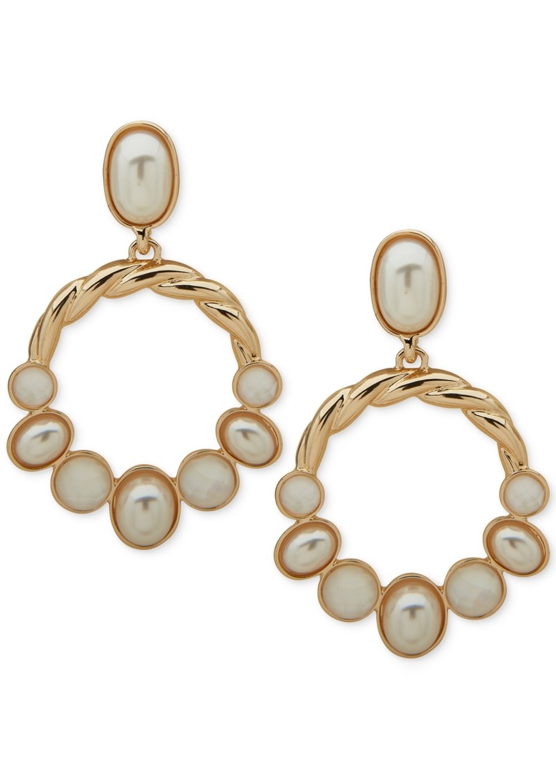 Anne Klein Gold-Tone White Stone & Mother-of-Pearl Open Drop Earrings - Pearl