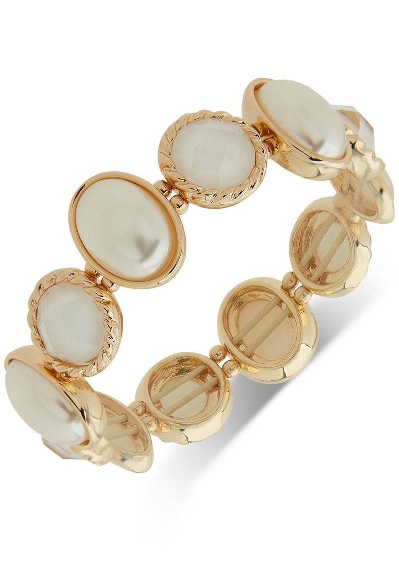 Anne Klein Gold-Tone White Stone & Mother-of-Pearl Stretch Bracelet - Pearl