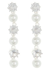 Anne Klein Imitation Pearl & CZ Linear Drop Earrings in Silver/Crystal/White Pearl at Nordstrom Rack
