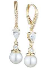 Anne Klein Imitation Pearl and Crystal Drop Earrings - Gold