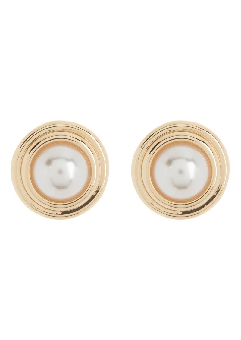 Anne Klein Imitation Pearl Button Stud Earrings in Gold/White Pearl at Nordstrom Rack