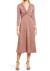 Anne Klein Knot Front Space Dye Knit Midi Dress in Anise Combo at Nordstrom
