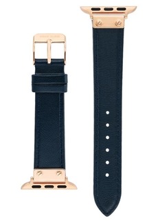Anne Klein Leather Apple Watch® Strap in Rose Gold/Navy Blue at Nordstrom