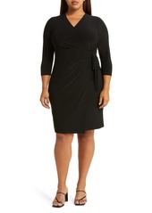 Anne Klein Long Sleeve Solid Faux Wrap Dress