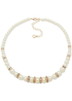 "Anne Klein Pave Rondell Bead & Color Imitation Pearl Collar Necklace, 16"" + 3"" extender - Pearl"