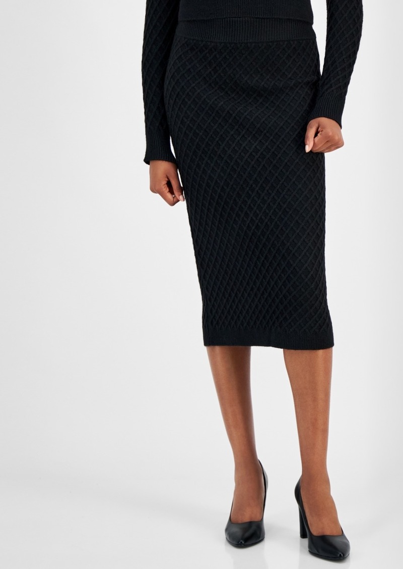 Anne Klein Petite Diamond-Stitch Knit Skirt - Anne Black