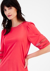 Anne Klein Women's Harmony Knit Open-Trim Elbow-Sleeve Top, Created for Macy's - Red Pear