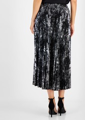 Anne Klein Petite Printed Pleated Midi Skirt - Anne Black